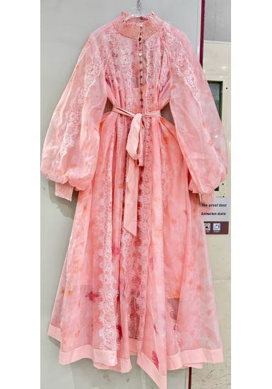 

Single-Breasted Lace Hollow Long Dress with Oil Painting and Waist-Cinching Design for Fashion Show XL