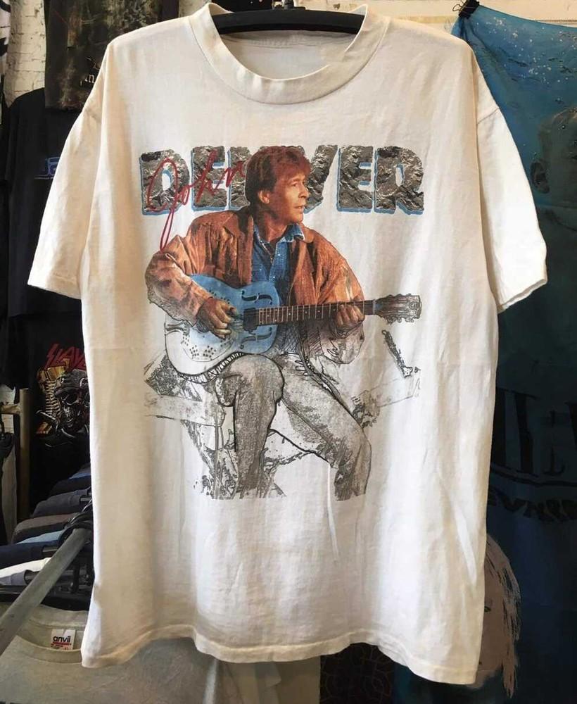 Vtg John Denver Music Lover Cotton White Full Size Unisex Shirt Unisex T-Shirt XXXL