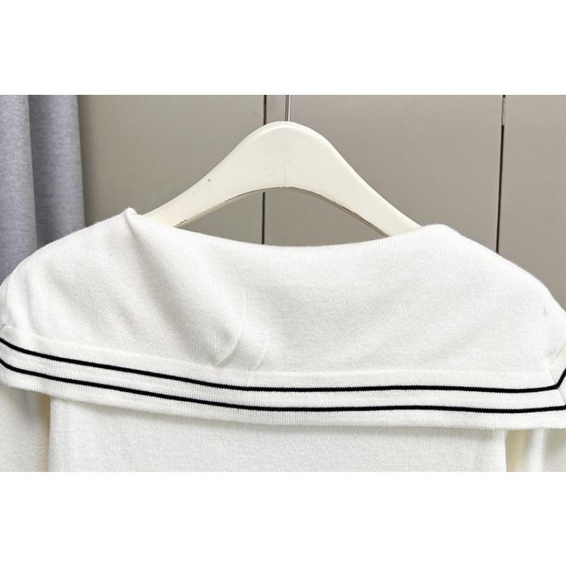Plus Size Women Ribbon Sailor Collar Long Sleeve Knit Sweater
