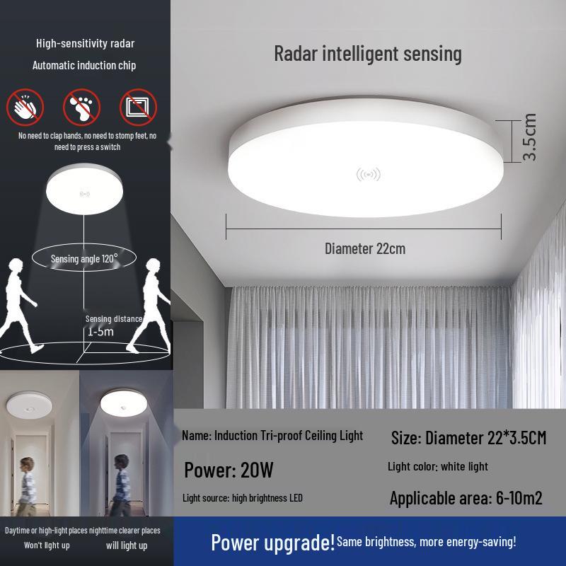 Smart Infrared Radar Sensor Ceiling Light for Stairways, Hallways, and Corridors with Voice Control
