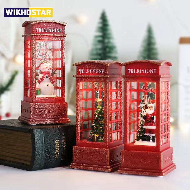 Christmas Chestnut Telephone Booth Christmas Desktop Decoration Luminous Telephone Booth Creative Night Light Christmas Gifts