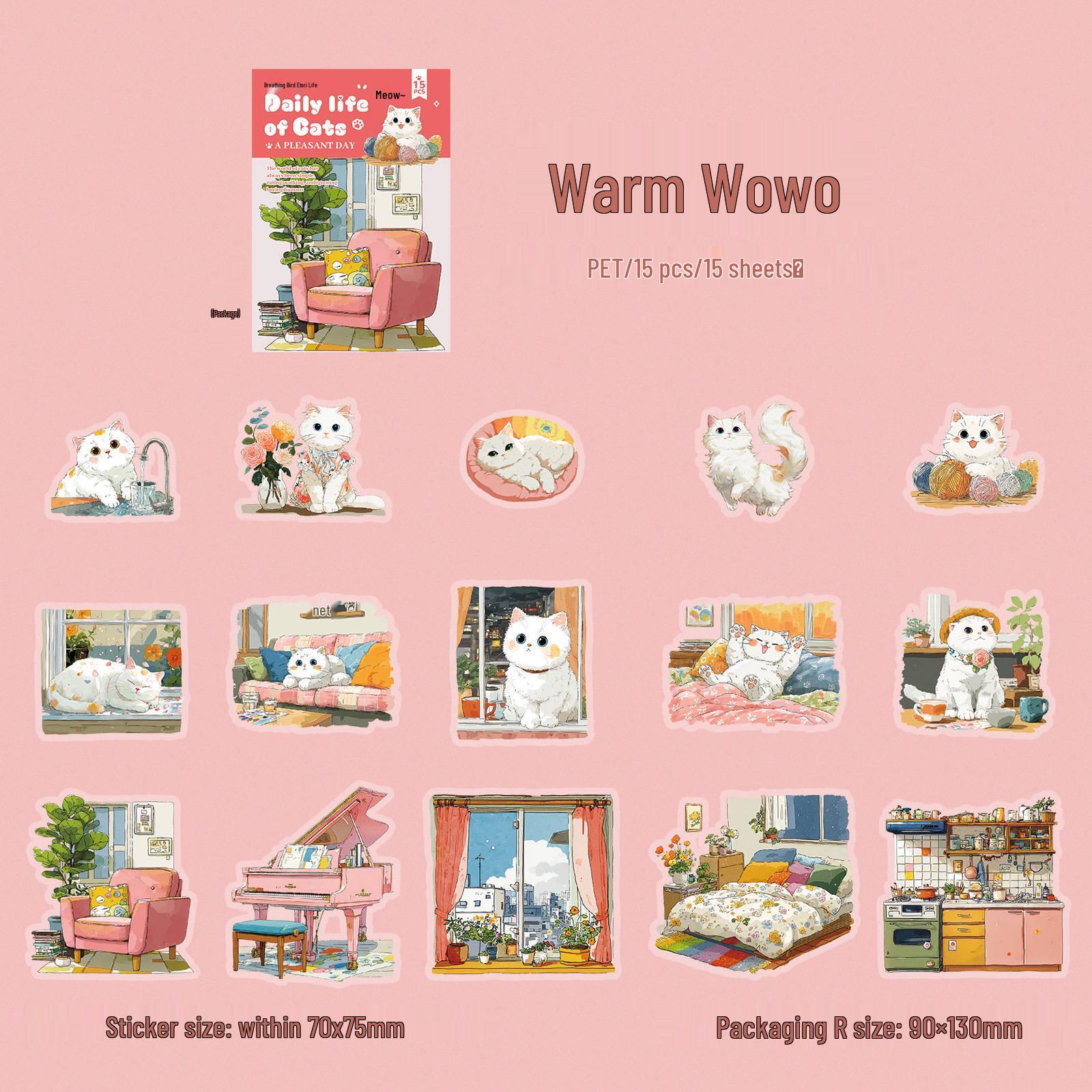 Yi Niao Meow Meow s Daily Series: Cute Cartoon Animal Decoration Journal PET Sticker Pack - 6 Varieties