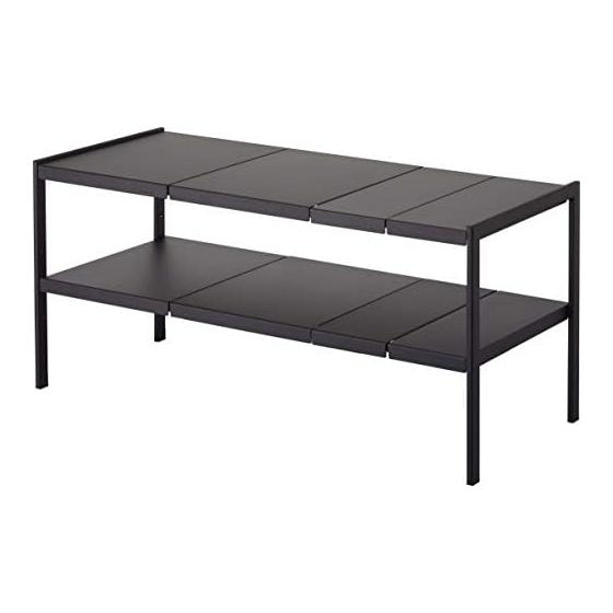 Under Sink Storage Rack, Telescopic Under Sink Rack, 2 Tiers, Tower, Depth 30cm, Black, Under Sink Extendable Shelf, Gap Storage, Kitchen Shelf,