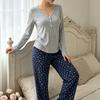 Spring and Autumn Women's New Style Sleepwear Fashion Knitted Loose-Sleeved Top and Casual Pants Set