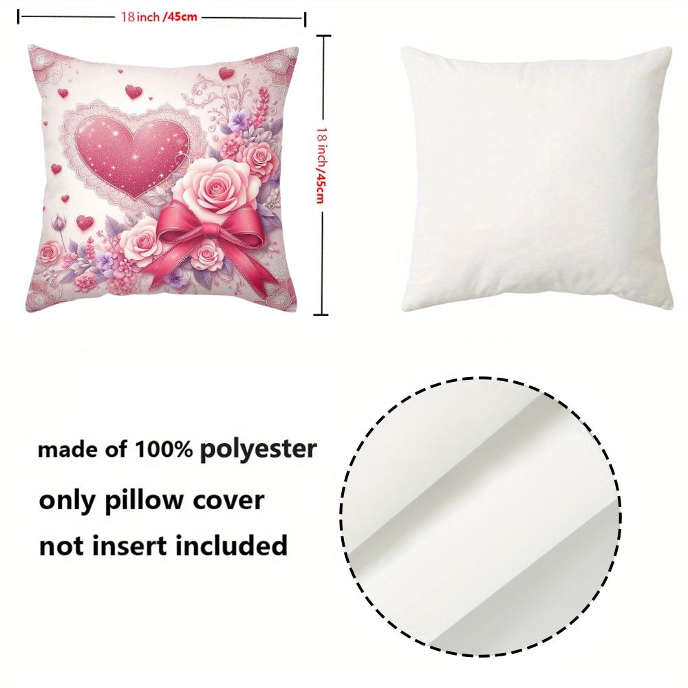 Pink Heart Rose Pillow Set For Valentine's Day Polyester pillowcase, sofa decorative cushion cov Headboard Pillow