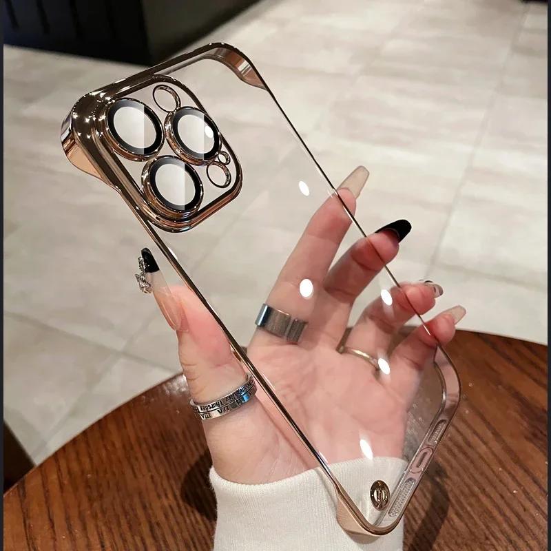 Luxury Plating Ultra Thin Clear Phone Case For iPhone 16 15 14 13 12 11 Pro Max 16 Plus Hard Shockproof Transparent Hard Cover