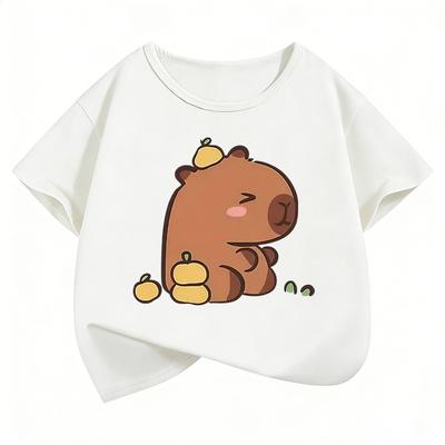 Cute Capybara Pattern Children's T-Shirt Summer Short Sleeve Cartoon Casual Animal Clothes for Boys and Girls