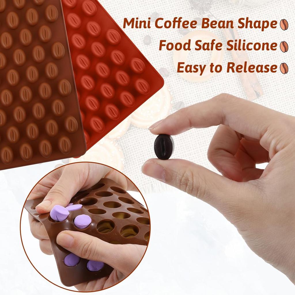 2 Pcs Coffee Bean Mold, Food Grade Coffee Bean Silicone Mold with Anti-Leak Rim, 55 Cavity Coffees Beans Molds Silicone for Chocolate, Candy, Resin