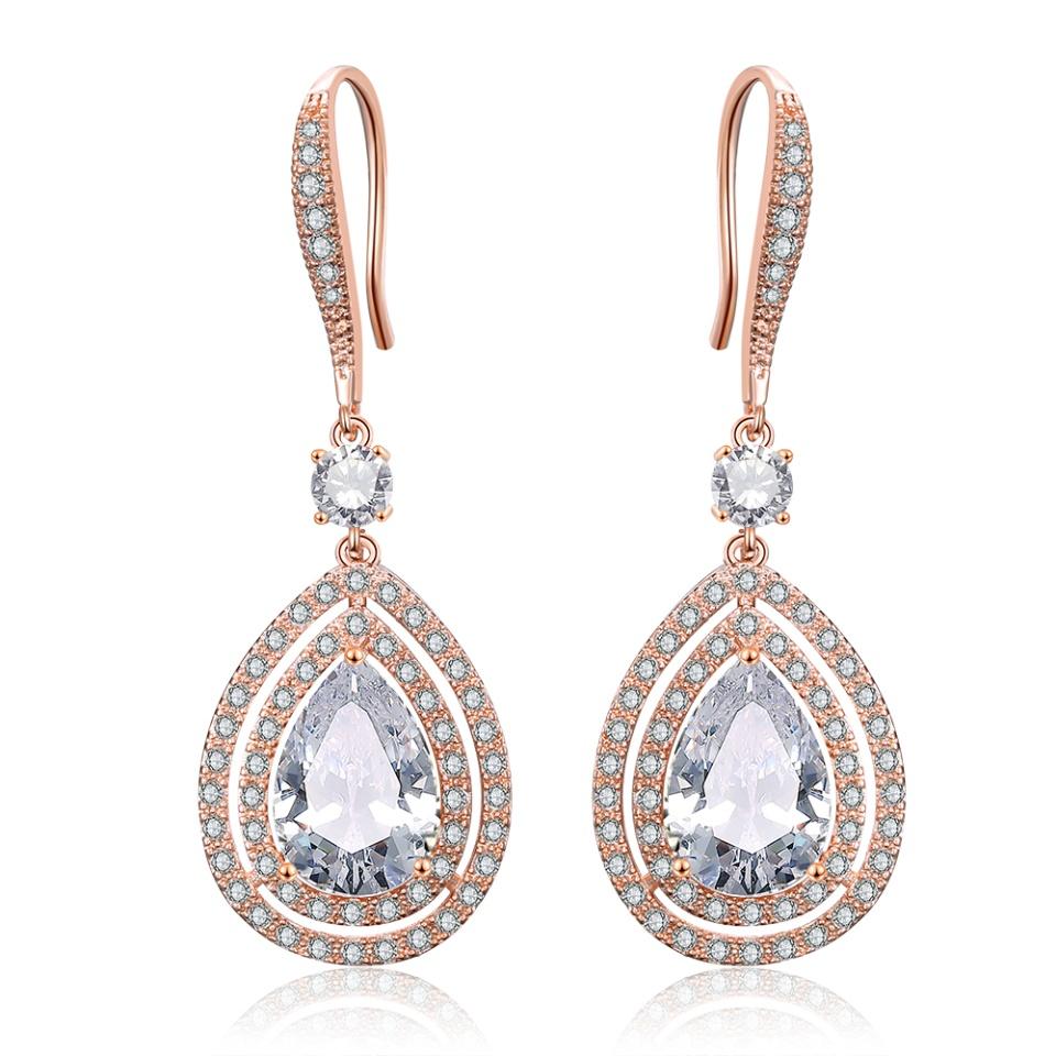 ZAKOL Water Droplet Leaves Copper Micro-set Zircon Women's Dangle Earrings Exquisite Fashion Bridal Wedding Charm Jewelry