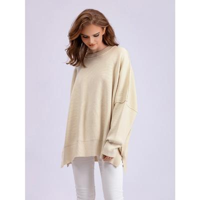 Herbst und Winter Damen Pullover Mode Rundhals Strickpullover Einfarbig Lose Pullover Pullover