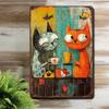Vintage Cat Tea Party Metal Wall Art  Rustic Style Animal Theme Versatile Home Decor Suitable for Bedrooms Living Rooms D