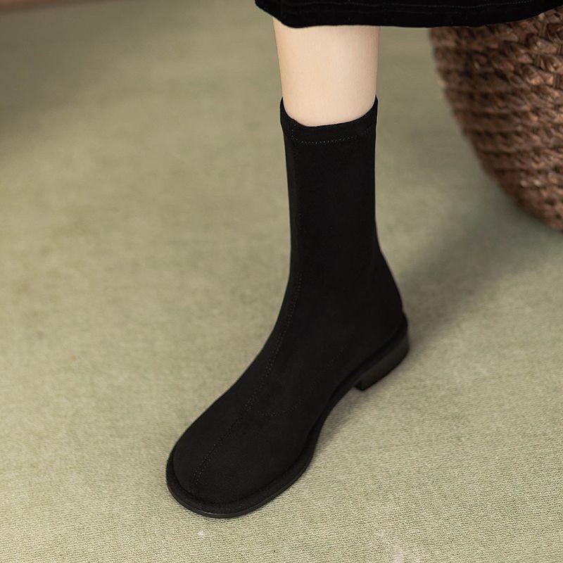 Fashion Suede Elastic Elegant with Low Heels Ladies Mid Calf Shoes Winter 2025 Novelty Sale Y2k Comfortable Goth Women's Half High Boots