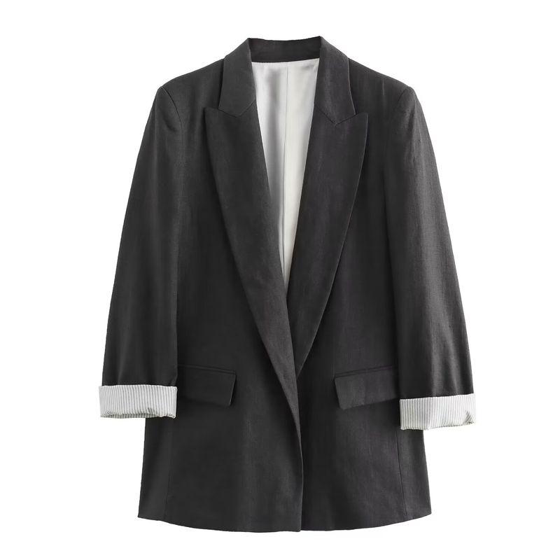 Zbzr Autumn New Women clothes Western Style Versitile Fashion Linen Blend Roll Sleeve Blazers 2753530