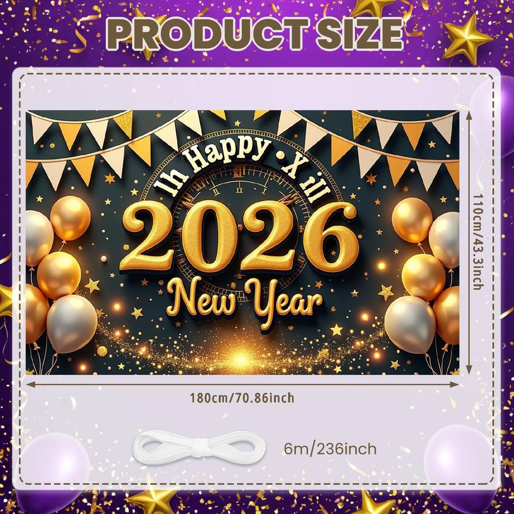 2026 Festive Display Glitter Accents 2026 Holiday Background 2026 Event Display Colorful Balloons New Year Party Backdrop