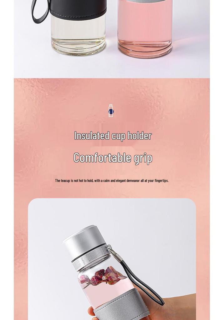 Portable Glass Water Bottle with Lanyard - Quick Open, Tea Separator, High-Capacity Borosilicate Glass