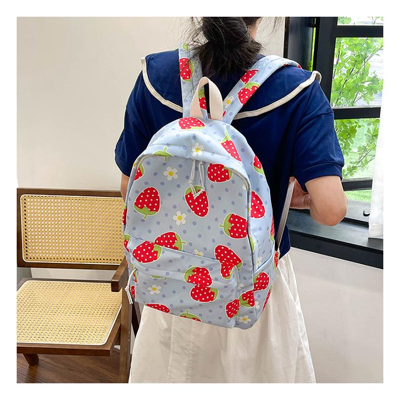 Schoolbag1011 New Strawberry Pattern School Bag Female Korean Version Small Fresh Girl Heart Large Capacity Casual Backpack