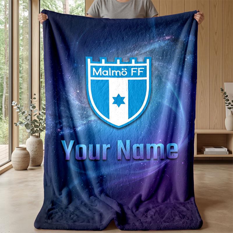 Malmö FF Testo Nome Personalizzato Coperta in Flanella Logo Calcio Coperta Plaid in Pile Personalizzata Regalo Speciale per Divano Camera da Letto Casa