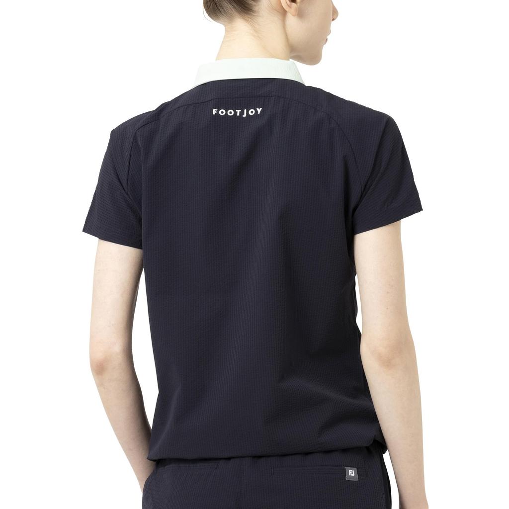 FootJoy Women's Dark Navy Seersucker Short Sleeve Golf Shirt, Size Small (FJW-S25-S06, 34841-S)