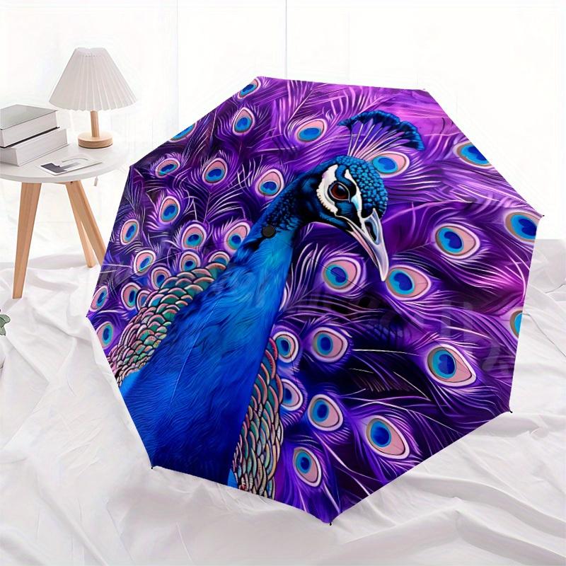 1pc Peacock Feathers Automatic Umbrella High Quality Canopy, Portable Folding Umbrella With, Ideal Gift for - Travel 169