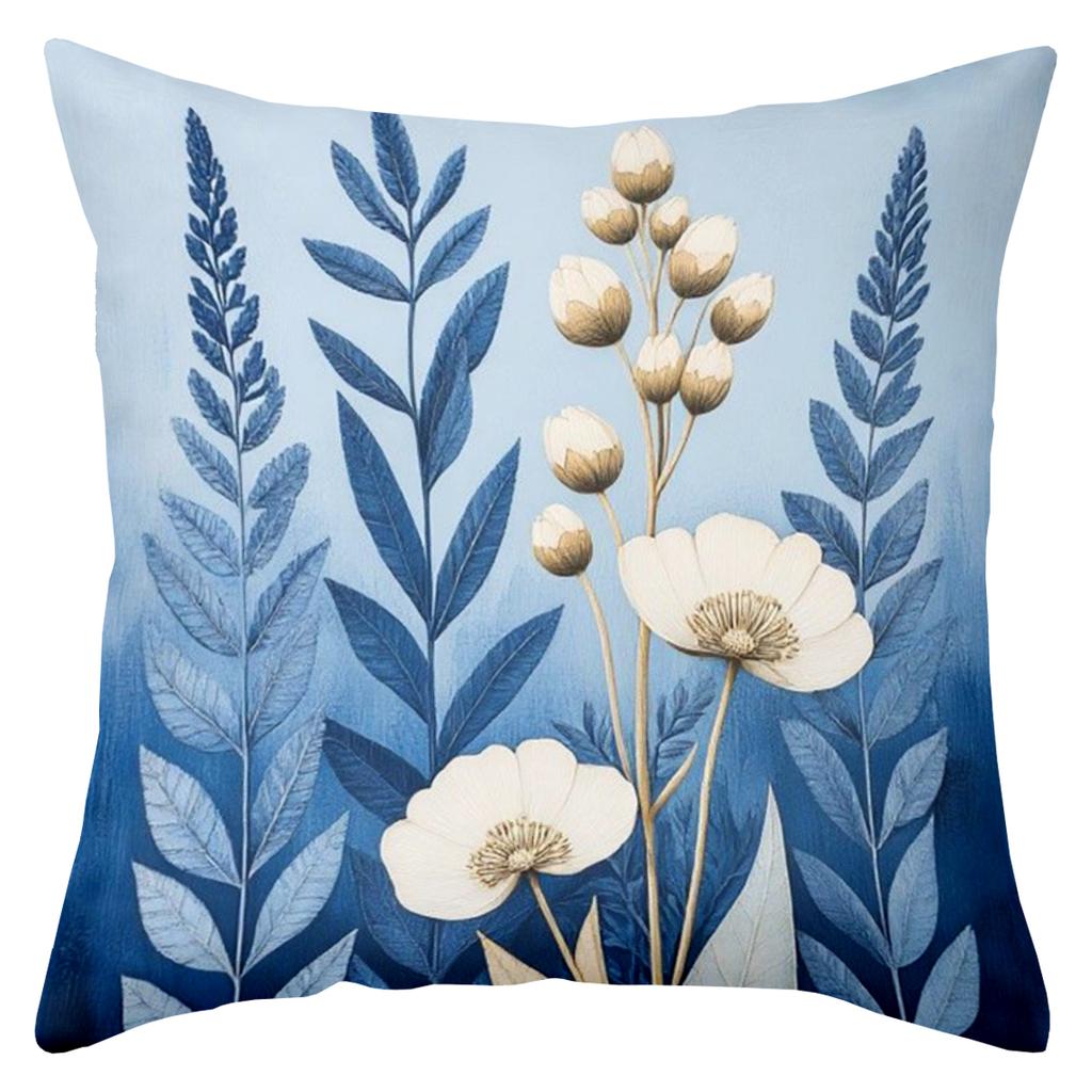 Floral Printed Throw Pillows Blue Beige Decorative Cushions Polyester Pillowcase, Sofa Decorative Cushion Cov Headboard Pillow