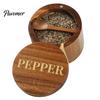 Rustic Kitchen Spice Organizer Wood Salt Container with Swivel Magnetic Lid, Built-in Spoon Seasoning Jar Jar, Moisture Proof for Countertop Solid Box