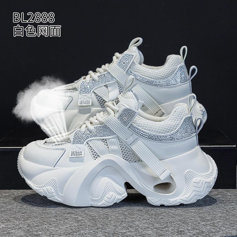 Thick-soled hollow dad shoes summer new leather breathable small thin mesh casual sneakers