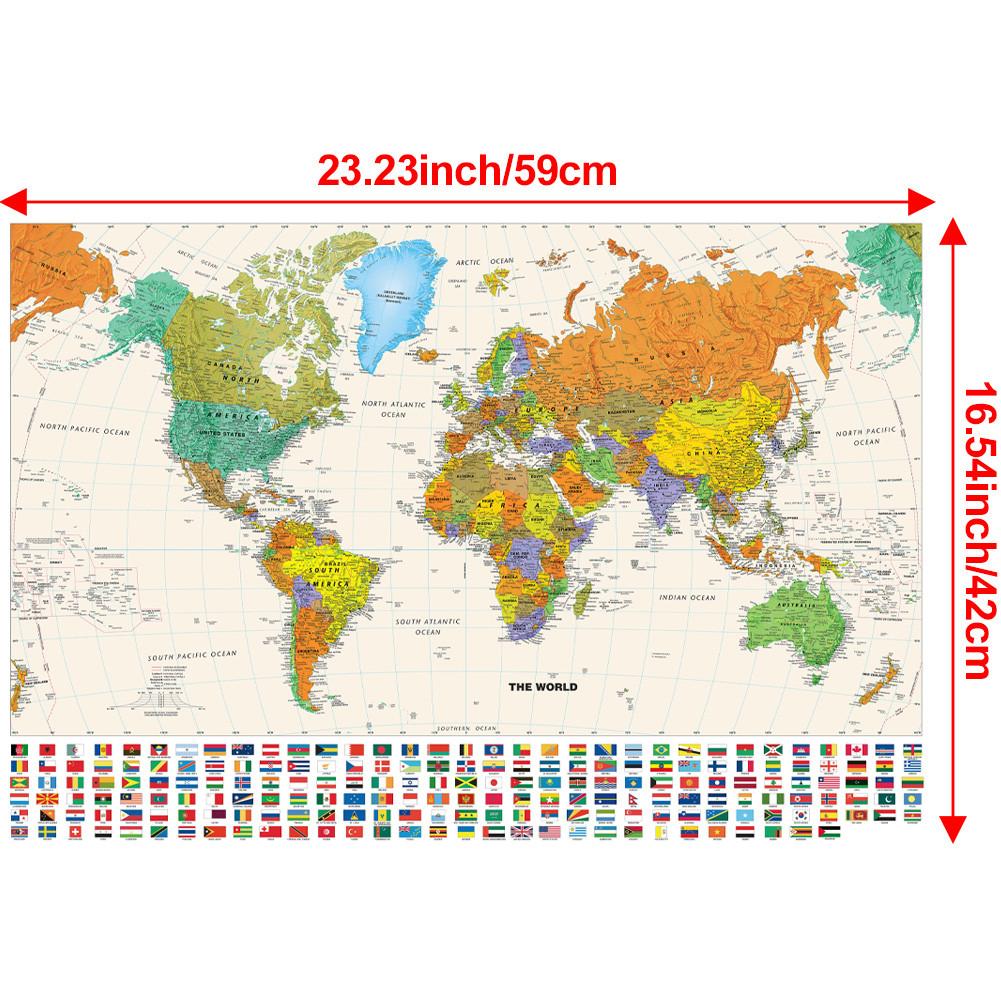 World Map-Countries with Cities,Unframed World Map,Wall Decor for Living Room,Bedroom,Home,Office,Modern Art,Travel Tool