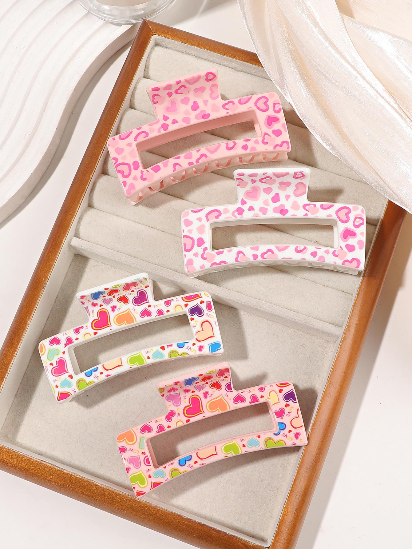 

4 шт. Новые заколки-крабы для волос с принтом в виде сердца для женщин, Прочные, цветные, Большого размера, Зажимы для волос, Шпилька, Аксессуары для волос, Подарок