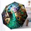 1pc Peacock, feathers pattern Umbrella Portable Folding Umbrella Iron Frame Hole Bone Structure Outdoor Home Umbrella