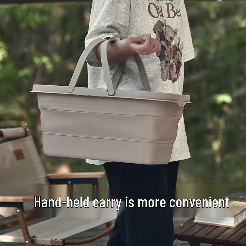 Tragbarer faltbarer Picknickkorb mit Tischplatte und Wassereimer für Outdoor-, Camping-, Strand- und Frühlingsausflüge.