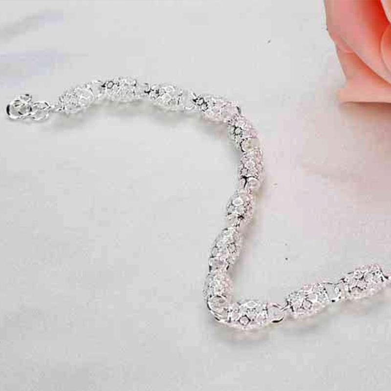 925 Sterling Silver Frosted Hollow Ball Chain Bangles Bracelets For Women Wedding Party Retro Jewelry  Gift Jewellery
