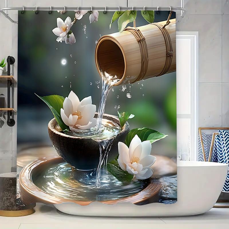

Elegant Water Lily Shower Curtain - Nature-Inspired Design For Your Bathroom Suitable For Wet And Dry Separation Easy-Clean W60H190(CM)-1 Pcs