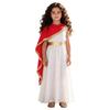 Kids Girls Greek Toga Costume with Shawl Gold Trim Metallic Waist Sleeveless Back Zip Dress for Halloween Themed Cosplay