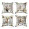 4Pcs Christmas Throw Pillow Cover White Santa Claus Snowman Xmas Tree Reindeer Cushion Cover Xmas Decorative Pillow Cover for Home Sofa Bed Couch