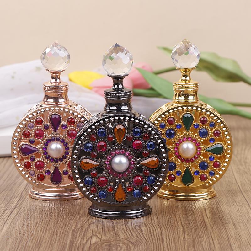 1Pc 12Ml Vintage Luxury Rhinestones Glass Perfume Bottle Essential Oil Bottle Storage Bottle Portable Cosmetic Empty Vials