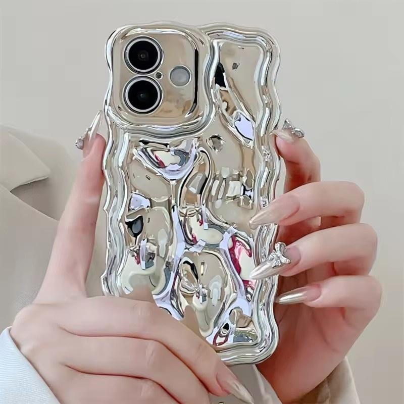 

Роскошный чехол для телефона с 3D-текстурой волны, мягкий, однотонный, для iPhone 17 16 15 14 13 12 Pro Max 11, креативная полная защита, противоударный бампер iPhone 16 Pro Max