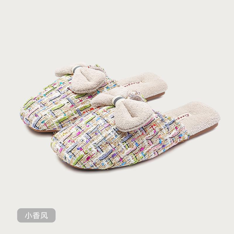 Fashion Luxury Fluffy Cotton Slippers Women Sweet Bow Decoration Brand Designer Shoes Comfortable Lightweight Soft Bottom Home Slippers
