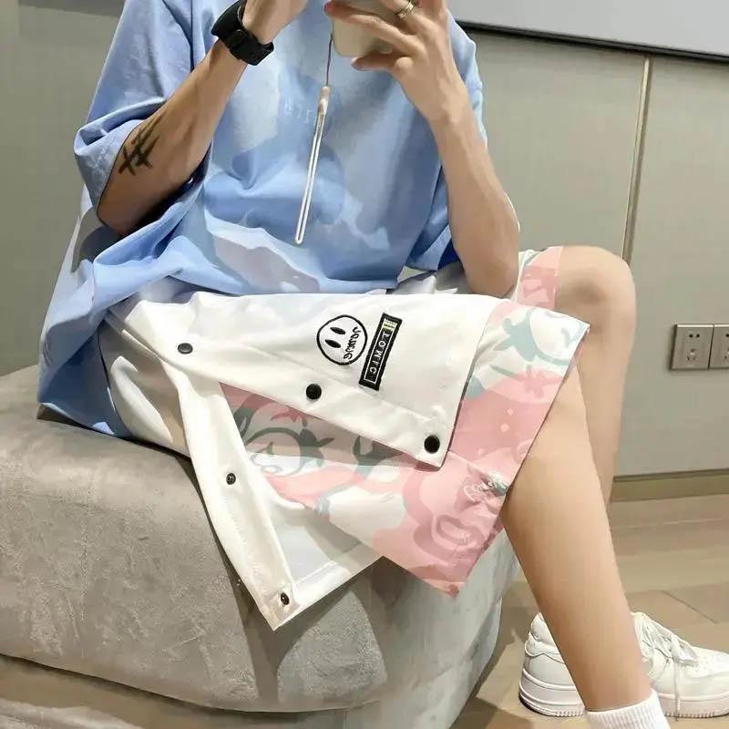 

Летние мужские тонкие шорты со смайликом, поддельные два, свободные дышащие верхняя одежда, спортивные брюки, повседневные брюки с пятью точками M