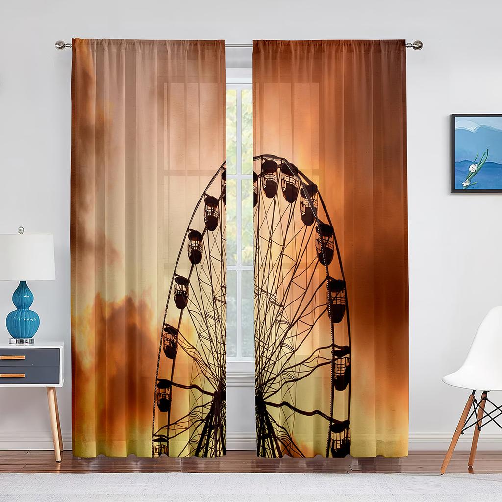 Giant Vertical Revolving Ferris Wheel Tulle Curtains Living Room Bedroom Decor Chiffon Sheer Voile Kitchen Window Curtain Drapes