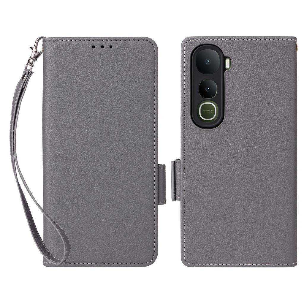 For Vivo Y400 4G/Y400 5G Case with Wrist Strap Litchi Texture PU Leather Wallet Phone Cover