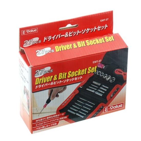 and Socket Set for Furniture Assembly and Maintenance E-Value 27-Piece Screwdriver, Bit, EMT-27