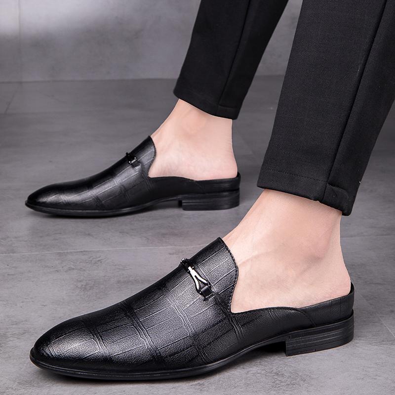 Fashion Genuine Leather Low Heel Slippers Breathable Male Half Footwear Business Casual Flats Half Drag New Arrival Men's Muller Shoes