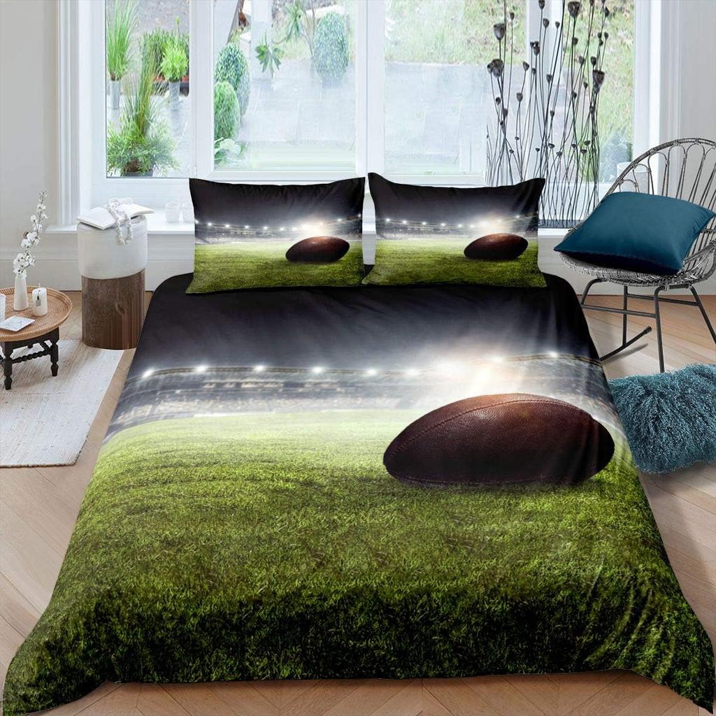 3D Football Rugby Print Duvet Cover Set Kids Boys Teens Rugby Game Field Bedding Set Soft Luxury Durable Lightweight Room Decor