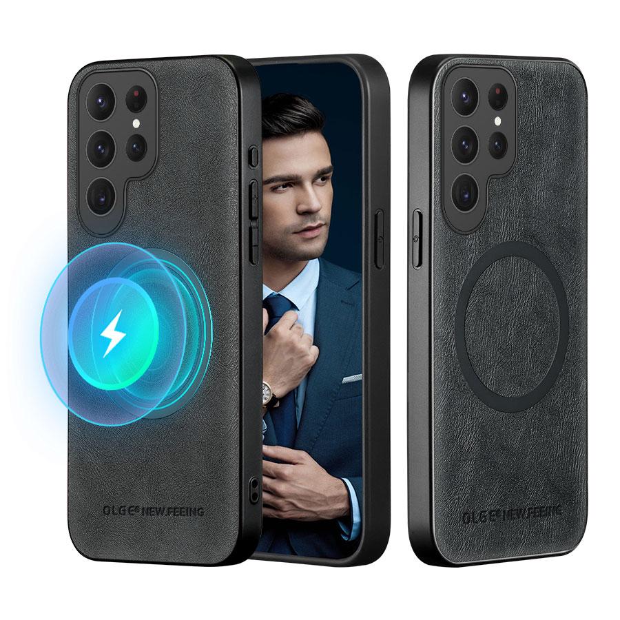 

Magnetic For Magsafe Phone Case For Samsung Galaxy S26 S25 S24 S23 S22 S21 S20 Puls Ultra Wireless Charging Leather Back Cover Galaxy S23+ чорний