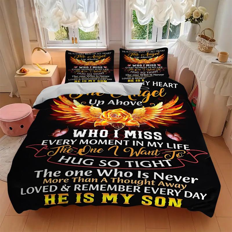 3pcs Heartbeat Angel Wings Duvet Cover Set, Cover For Bedroom Guest Room (1 Duvet Cover + 2 Pillowcase, Without Quilt),  yy250922158