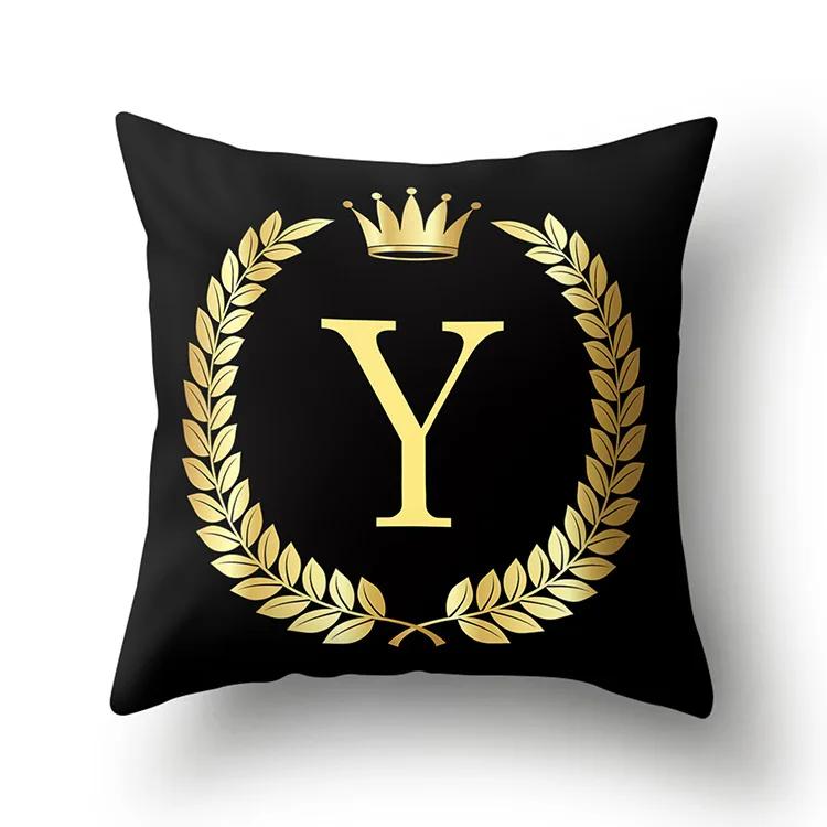 Black Gold Letter Pattern Decorative Cushions Pillowcase Polyester Cushion Cover Throw Pillow Sofa Decoration Pillowcover 40553