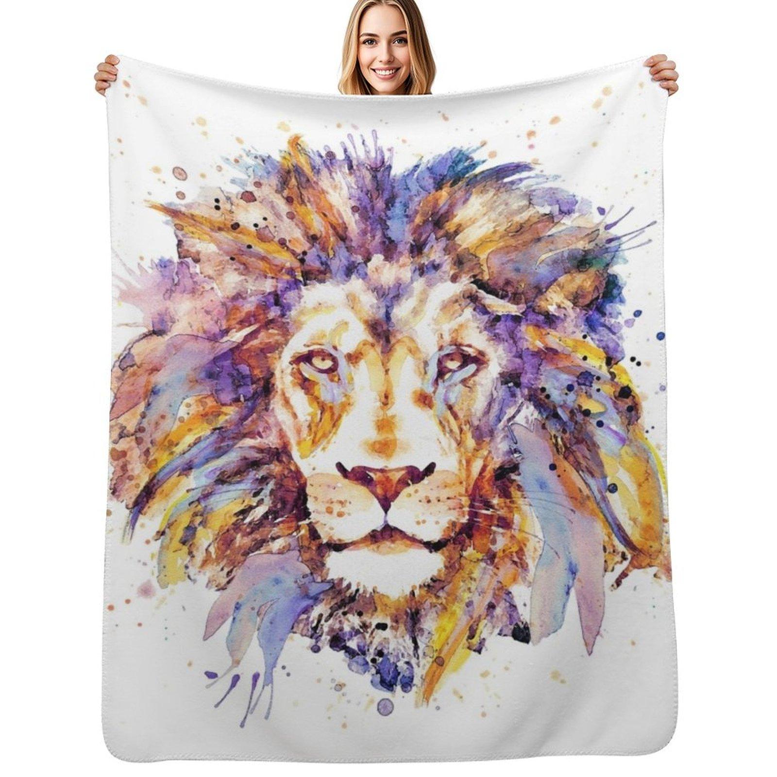 Lion Head Throw Blanket Warm Comfortable Blanket for Office Napping Size: 75*100cm, Weight: 230 GSM