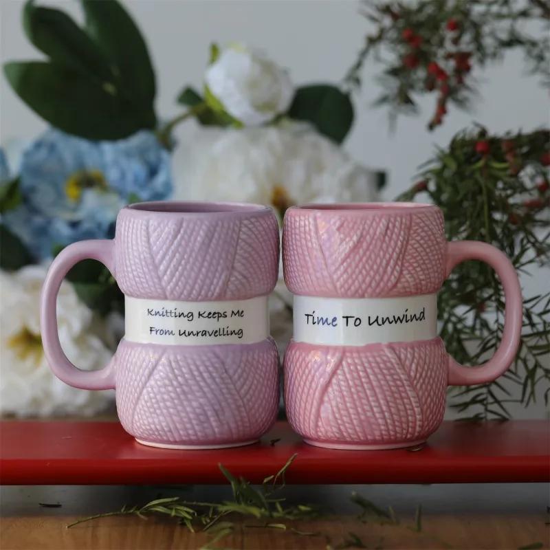 Multi Colored Ceramic Mugs Wool Knit Style Ceramic Coffee Mug Fun Milk Tea Cup with Handle Office Drinkware Cup Christmas Gifts