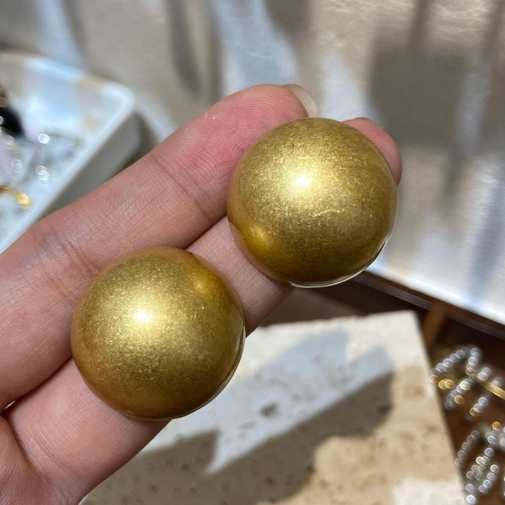 Gold Retro Brushed Ball Stud Earrings Design Sense Premium Earrings Women'S 5-Layer Real Gold Electroplated Metal Earrings