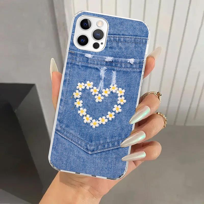 Jeans Cowboy Denim Printed Phone Case for Iphone 17 Air 16 15 Plus 14 13 Mini 12 11 Pro Max 16E 7 8 SE 2020 Soft Funda Print She